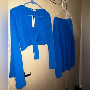 Hot summer co op wide leg pants and ruffled tie shirt